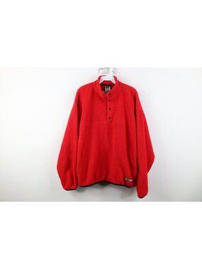 Vintage 90s Russell Athletic Mens Large Blank Snap Button Fleece Sweater Red USA